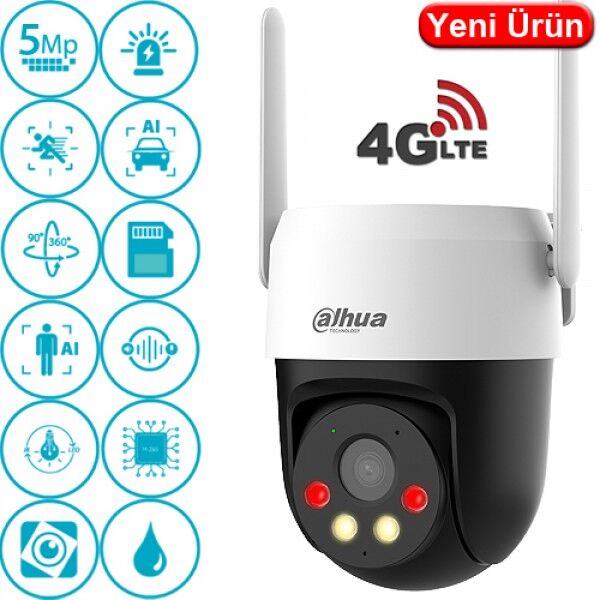 Dahua P5AE-PV-4G 5MP H265+ 4G Sim Kart Destekli Ethernet Girişli Çift Yönlü Konuşmalı IP PT Kamera - Görsel 1